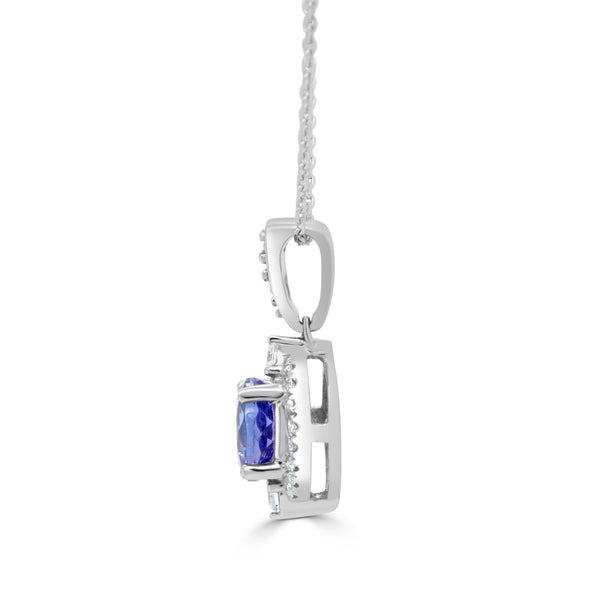 1.33 ct AAAA Round Tanzanite Pendant with 0.22 cttw Diamond in 14K White Gold