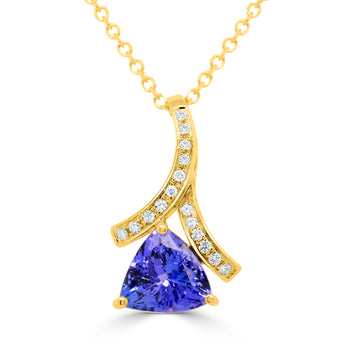 1.92 ct Trillion Tanzanite Pendants with 0.13 cttw Diamond in 14K Yellow Gold