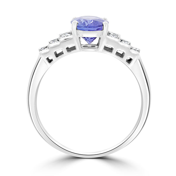 1.97ct AAAA Oval Tanzanite Ring with 0.32 cttw Diamond in 14K White Gold