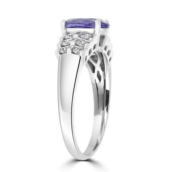 1.97ct AAAA Oval Tanzanite Ring with 0.32 cttw Diamond in 14K White Gold