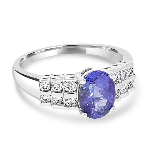 1.97ct AAAA Oval Tanzanite Ring with 0.32 cttw Diamond in 14K White Gold