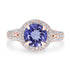 2ct AAAA Round Tanzanite Ring with 0.65 cttw Diamond in 14K Rose Gold