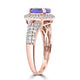 2ct AAAA Round Tanzanite Ring with 0.65 cttw Diamond in 14K Rose Gold