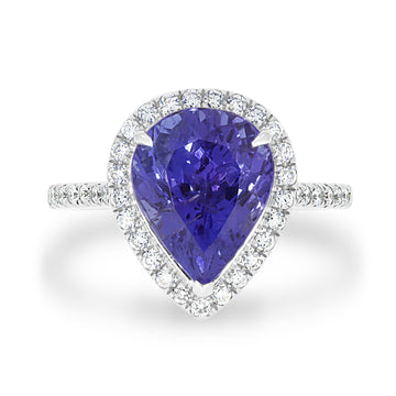 4.76 ct AAAA Pear Tanzanite Ring with 0.41 cttw Diamond in 14K White Gold