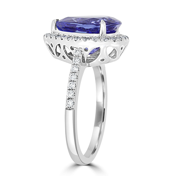 4.76 ct AAAA Pear Tanzanite Ring with 0.41 cttw Diamond in 14K White Gold