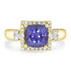 2.29ct AAAA Cushion Tanzanite Ring with 0.34 cttw Diamond in 14K Yellow Gold