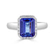 2.30 ct AAAA Emerald Cut Tanzanite Ring with 0.19 cttw Diamond in 14K White Gold