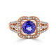 1.63 ct AAAA Round Tanzanite Ring with 0.41 cttw Diamond in 14K Rose Gold