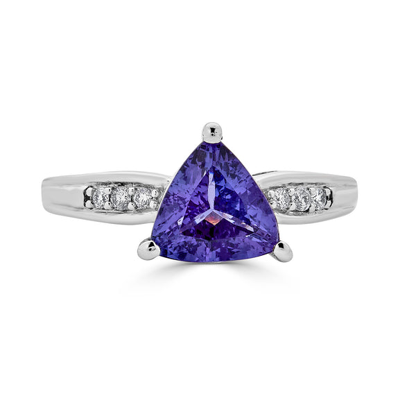 1.81 ct AAAA Trillion Tanzanite Ring with 0.07 cttw Diamond in 14K White Gold