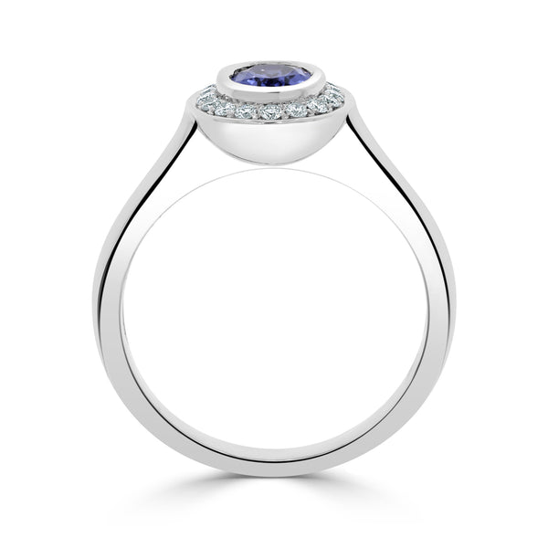 0.77 ct AAAA Oval Tanzanite Ring with 0.15 cttw Diamond in 14K White Gold