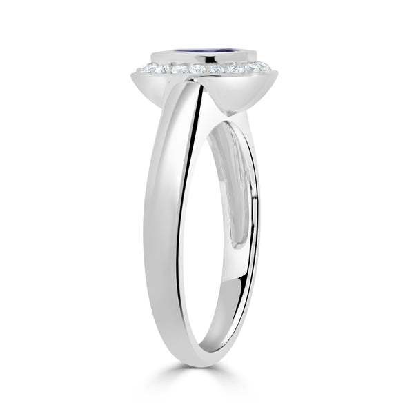 0.77 ct AAAA Oval Tanzanite Ring with 0.15 cttw Diamond in 14K White Gold