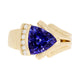 3.16 ct AAAA Trillion Tanzanite Ring with 0.12 cttw Diamond in 14K Yellow Gold