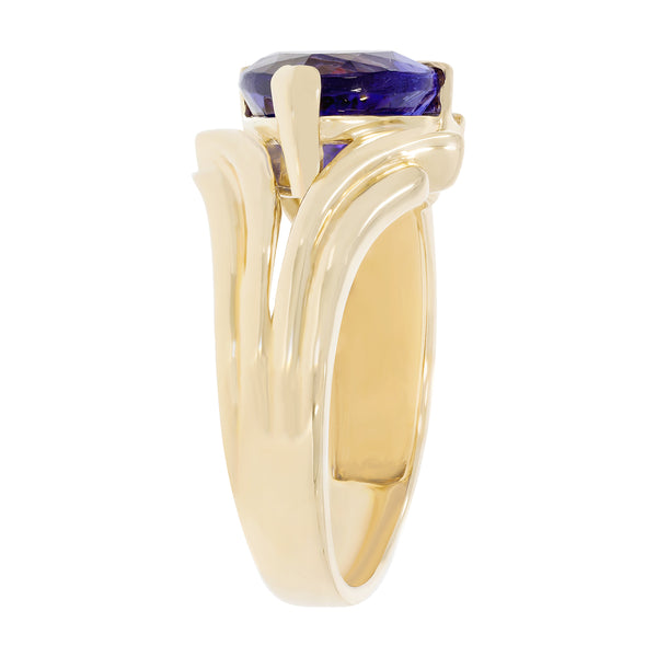 3.16 ct AAAA Trillion Tanzanite Ring with 0.12 cttw Diamond in 14K Yellow Gold