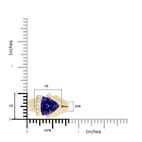 3.16 ct AAAA Trillion Tanzanite Ring with 0.12 cttw Diamond in 14K Yellow Gold