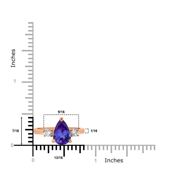 2.14 ct AAAA Pear Tanzanite Ring with 0.3 cttw Diamond in 14K Rose Gold.