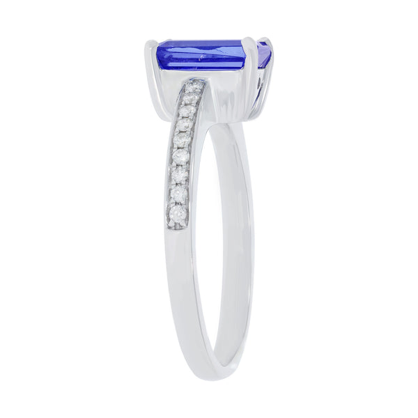 1.87 ct AAAA Emerald Cut Tanzanite Ring with 0.14 cttw Diamond in 14K White Gold