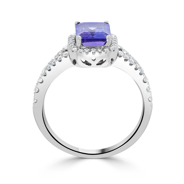 1.70 ct AAAA Princess Tanzanite Ring with 0.41 cttw Diamond in 14K White Gold