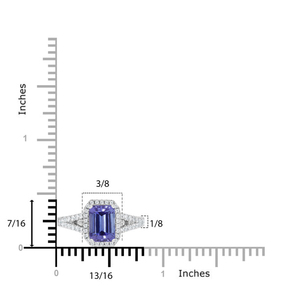 1.70 ct AAAA Princess Tanzanite Ring with 0.41 cttw Diamond in 14K White Gold