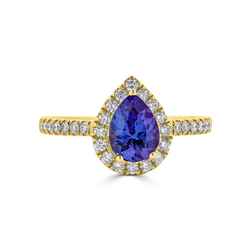 1.27 ct AAAA Pear Tanzanite Ring with 0.43 cttw Diamond in 14K Yellow Gold