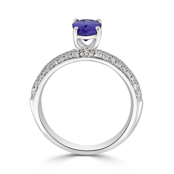 1.13 ct AAAA Oval Tanzanite Ring with 0.5 cttw Diamond in 14K White Gold