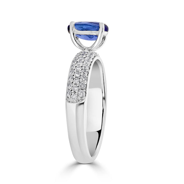 1.13 ct AAAA Oval Tanzanite Ring with 0.5 cttw Diamond in 14K White Gold