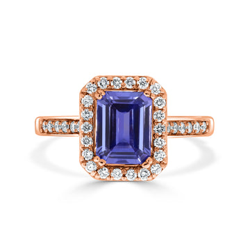 1.50 ct AAAA Emerald Cut Tanzanite Ring with 0.36 cttw Diamond in 14K Rose Gold