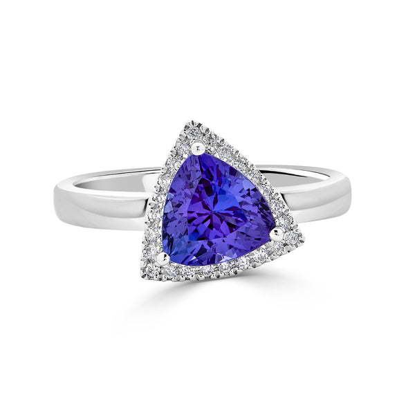 1.59 ct AAAA Trillion Tanzanite Ring with 0.12 cttw Diamond in 14K White Gold