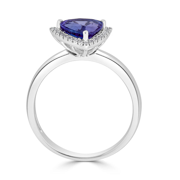 1.59 ct AAAA Trillion Tanzanite Ring with 0.12 cttw Diamond in 14K White Gold
