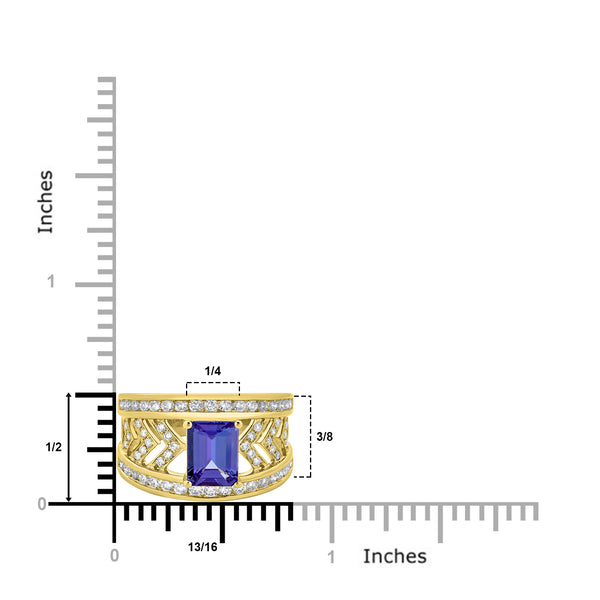 1.52 ct AAAA Emerald Cut Tanzanite Ring with 0.75 cttw Diamond in 14K Yellow Gold