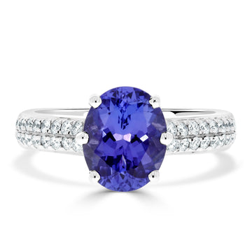 1.32 ct AAAA Oval Tanzanite Ring with 0.25 cttw Diamond in 14K White Gold