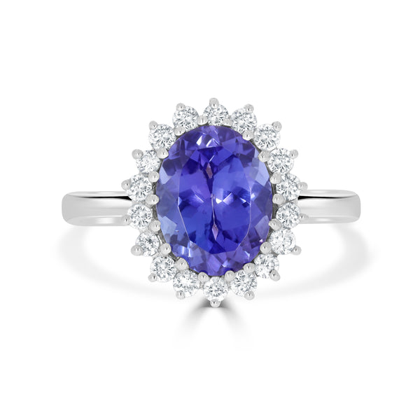 2.69 ct AAAA Oval Tanzanite Ring with 0.37 cttw Diamond in 18K White Gold