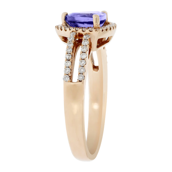 1.07 ct AAAA Trillion Tanzanite Ring with 0.28 cttw Diamond in 14K Rose Gold