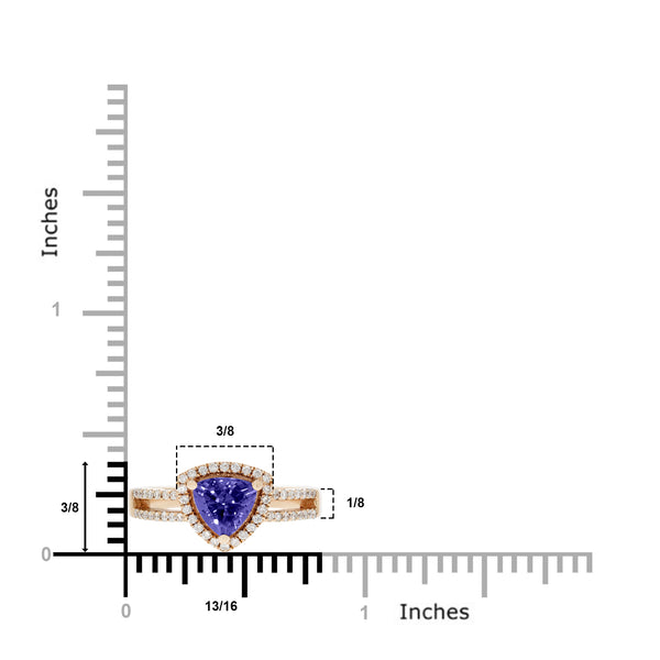 1.07 ct AAAA Trillion Tanzanite Ring with 0.28 cttw Diamond in 14K Rose Gold