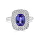 1.82 ct AAAA Cushion Tanzanite Ring with 0.51 cttw Diamond in 14K White Gold