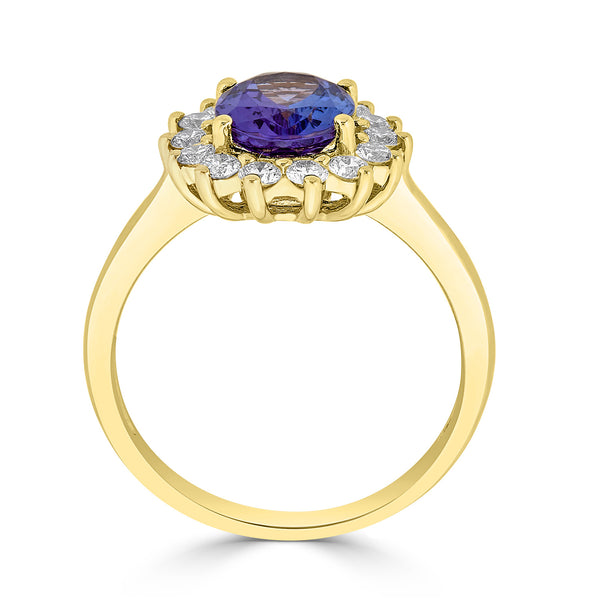 2.05 ct AAAA Oval Tanzanite Ring with 0.52 cttw Diamond in 14K Yellow Gold