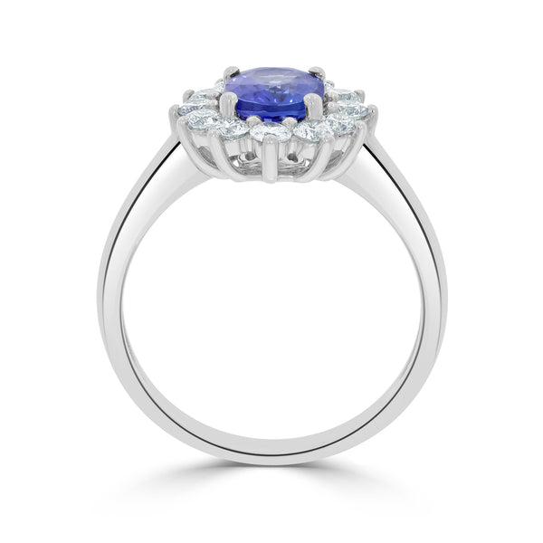 1.39 ct AAAA Oval Tanzanite Ring with 0.64 cttw Diamond in 14K White Gold