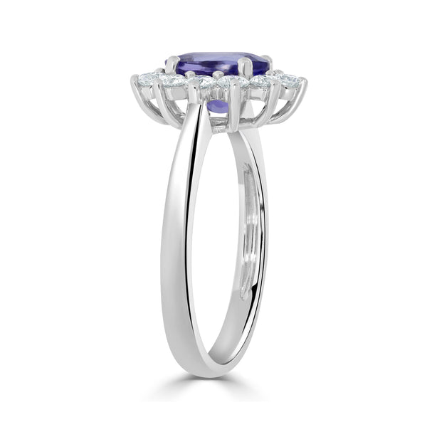 1.39 ct AAAA Oval Tanzanite Ring with 0.64 cttw Diamond in 14K White Gold