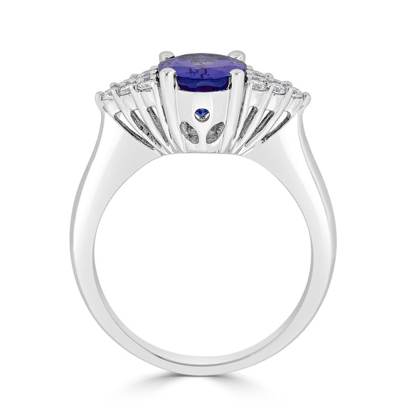 2.02 ct AAAA Oval Tanzanite Ring with 0.22 cttw Diamond in 14K White Gold
