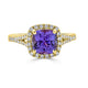 2.08 ct AAAA Cushion Tanzanite Ring with 0.33 cttw Diamond in 14K Yellow Gold