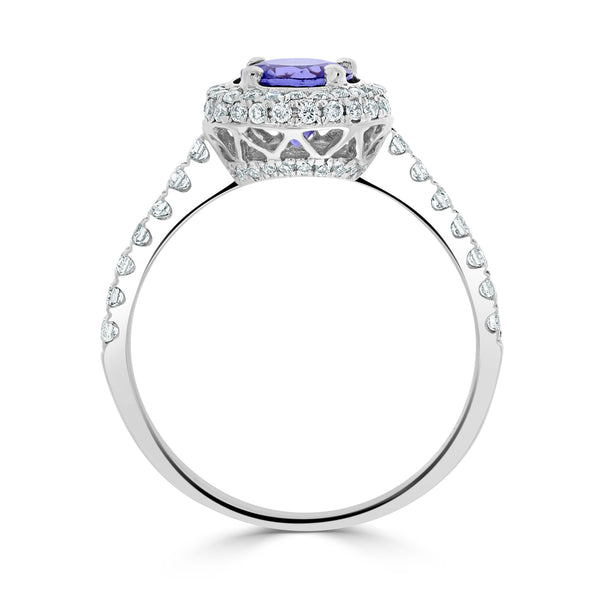 0.85 ct AAAA Round Tanzanite Ring with 0.47 cttw Diamond in 14K White Gold