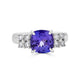 2.73 ct AAAA Cushion Tanzanite Ring with 0.42 cttw Diamond in 14K White Gold