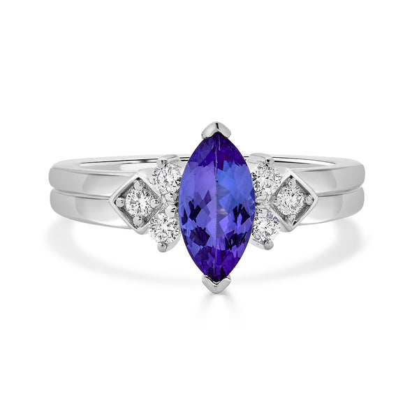 1.04 ct AAAA Marquise Tanzanite Ring with 0.21 cttw Diamond in 14K White Gold