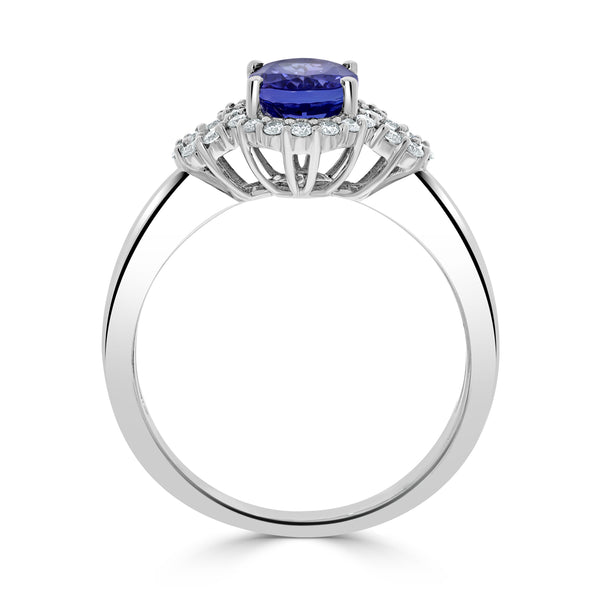 1.31 ct AAAA Oval Tanzanite Ring with 0.22 cttw Diamond in 14K White Gold