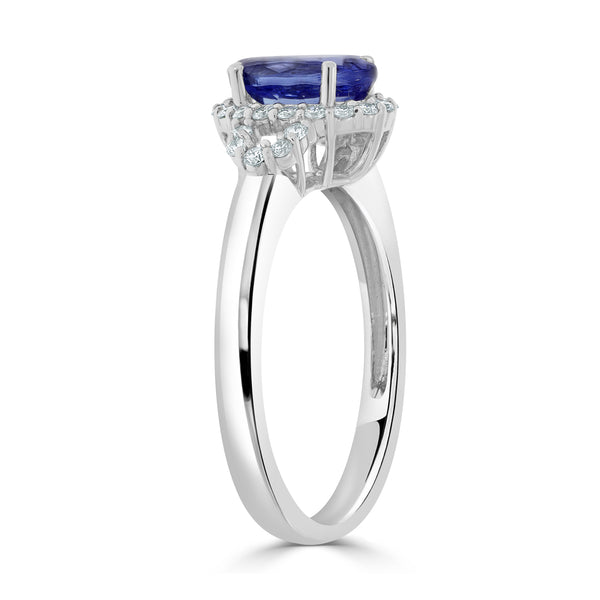 1.31 ct AAAA Oval Tanzanite Ring with 0.22 cttw Diamond in 14K White Gold