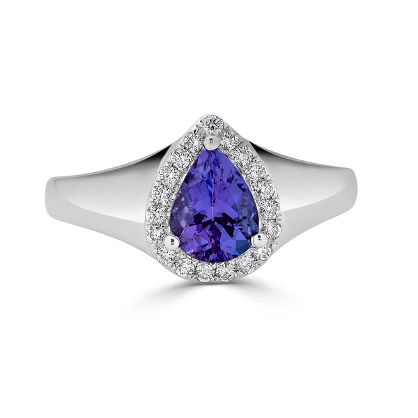 1.15 ct AAAA Pear Tanzanite Ring with 0.17 cttw Diamond in 14K White Gold