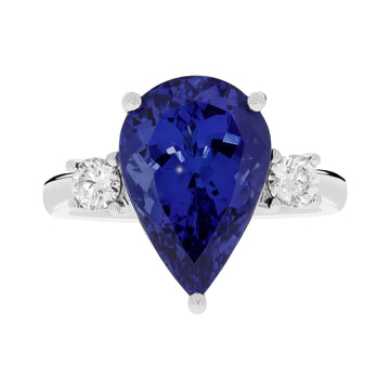 7.15 ct AAAA Pear Tanzanite Ring with 0.32 cttw Diamond in 14K White Gold