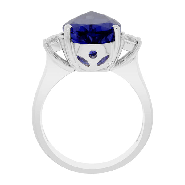 7.15 ct AAAA Pear Tanzanite Ring with 0.32 cttw Diamond in 14K White Gold