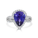 3.92 ct AAAA  Pear Tanzanite Ring with 0.49 cttw Diamond in 14K White Gold