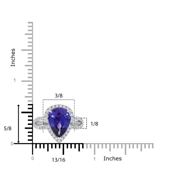 3.92 ct AAAA  Pear Tanzanite Ring with 0.49 cttw Diamond in 14K White Gold