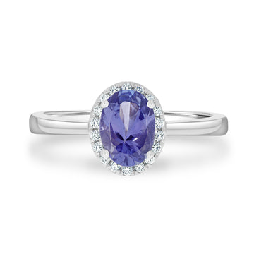 1.11 ct AAAA Oval Tanzanite Ring with 0.09 cttw Diamond in 14K WG